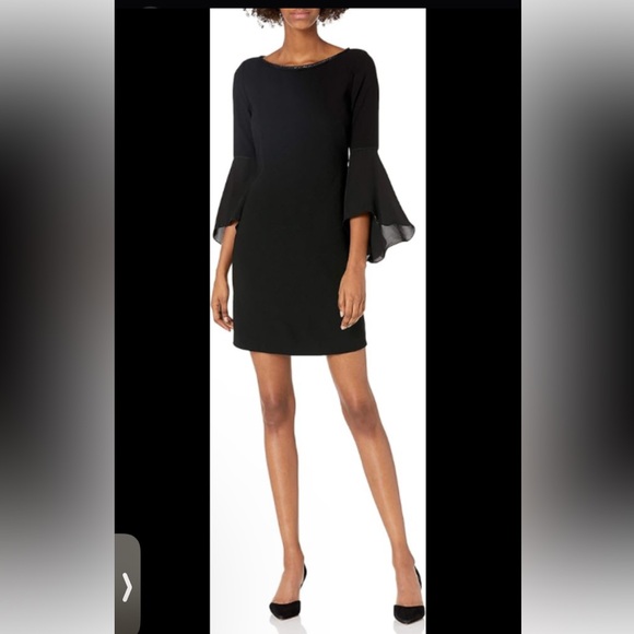 Elie Tahari Dress Black Wedding Guest Silk Mix Flutter Witchy Boho